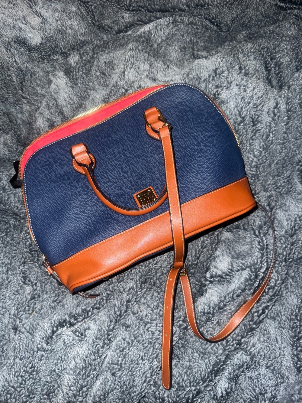 Elegant handbag, Navy and Brown Pebbled Dome Satchel